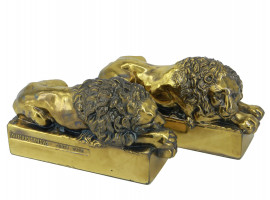 PAIR OF BRASS LION BOOKENDS AFTER ANTONIO CANOVA